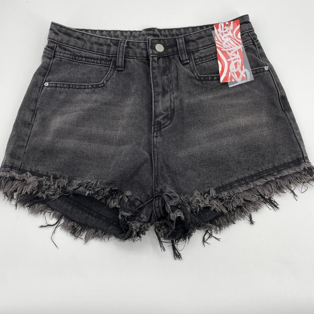 New ROMWE Black Denim Cut Off High Waisted Shorts Womens 6
